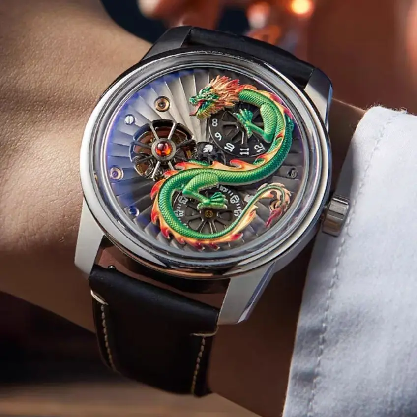 OBLVLO Men Automatic Watch 45mm Mechanical Wristwatch Luminous Rotatable Dragon Dial Sapphire Mirror Miyota Mov