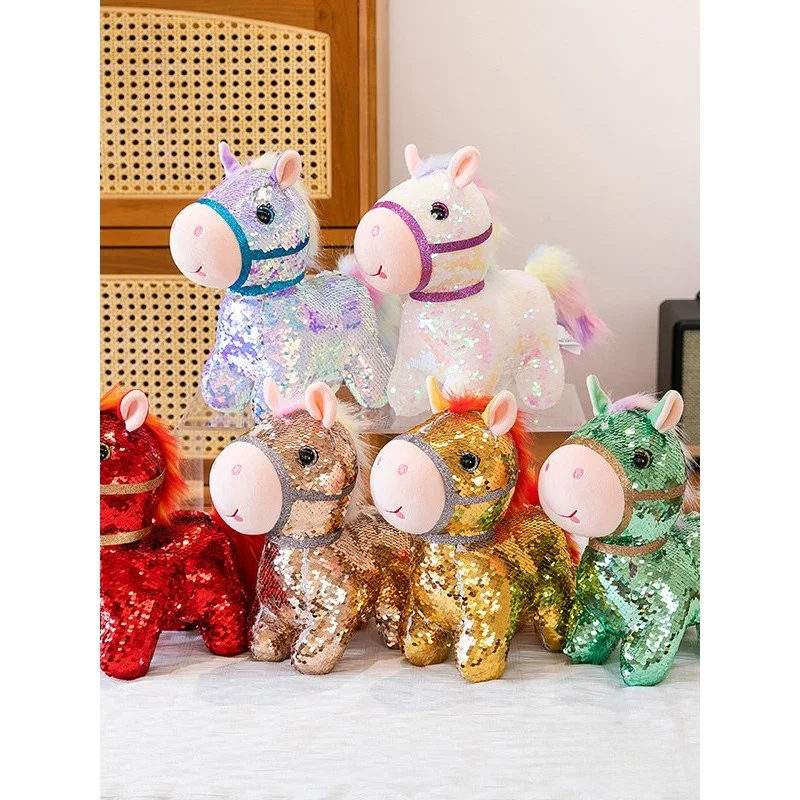 

Блестящий плюшевый брелок-игрушка в виде пони с радужными пайетками, мягкий и уютный, для детей и малышей, подарок, пушистая плюшевая игрушка-животное