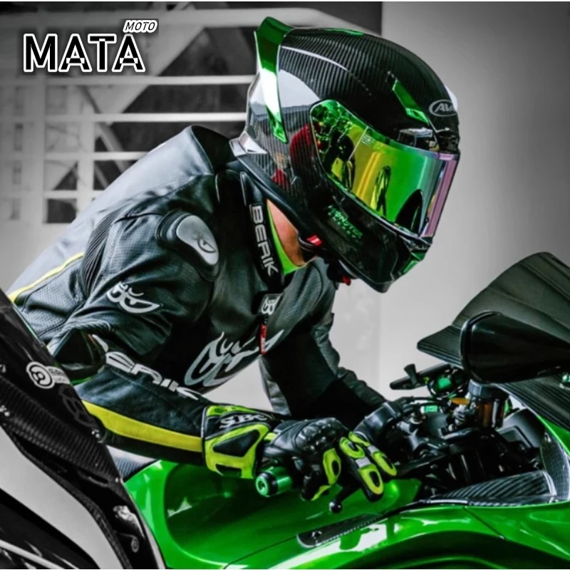 

Carbon Fiber Motorcycle Helmet ,Green Tail Wing Visors,All Seasons Motocross Riding Light Helmet Men Women's Couple Capacetes