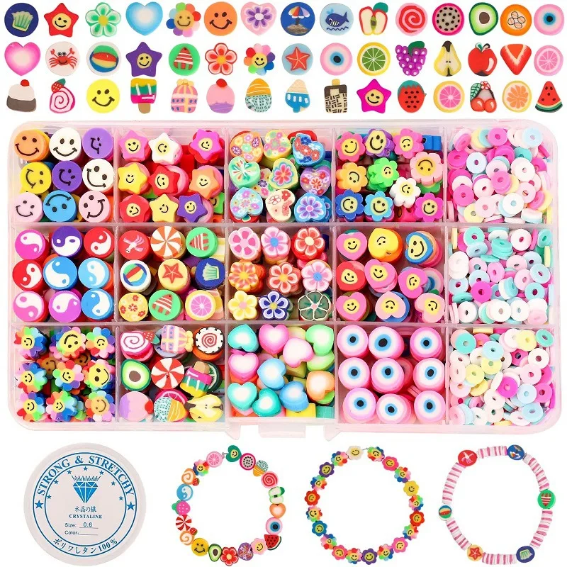 

Boxed Beads Kits Polymer Clay Acrylic Letter Seed Beads Jewelry Making Kit Set Elastic Cord for Girls Kids DIY Bracelet Gift