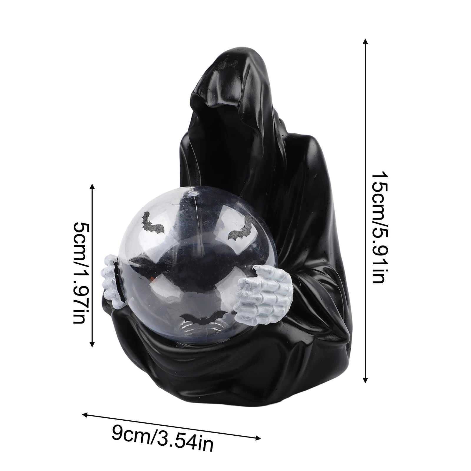 Desktop Decoration 15x9x9cm Plastic Gothic-aesthetics For-Reaper Statue With Floating Glowing For-Crystal Ball Decor Halloween
