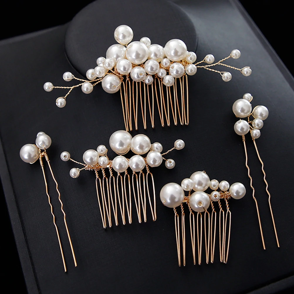 

5 Pcs Pearl Hair Accessories Women Wedding Side Comb Metal Pearls Bride Bridal Hairpin Durable Shape Party Banquet