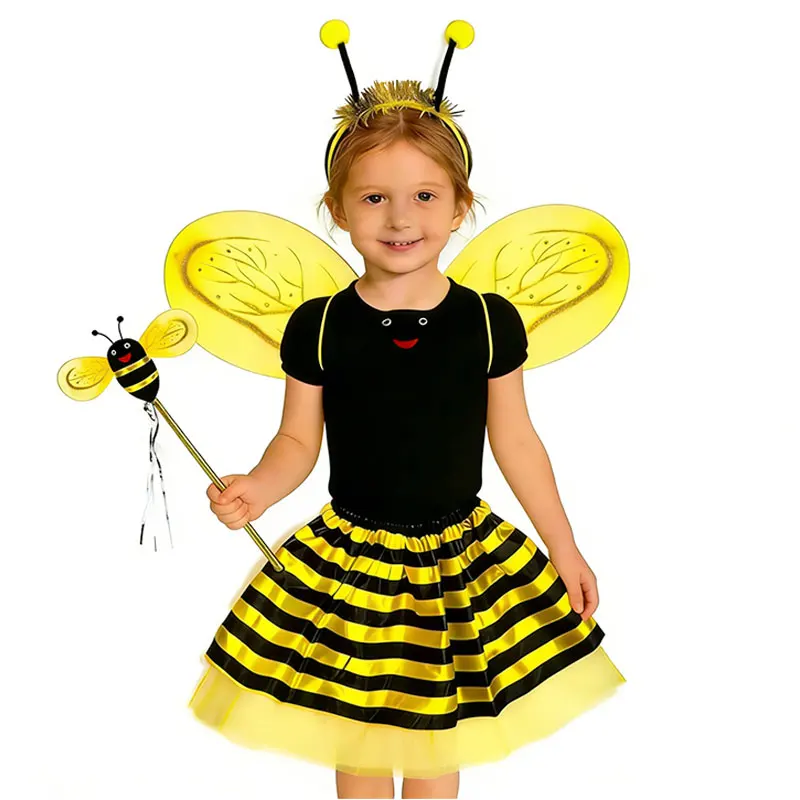 

Children's Girl Bee Fairy Costume Set Honey Bee Costume Tutu Skirt Wings Wand & Headband for Birthday Party Cosplay & Party