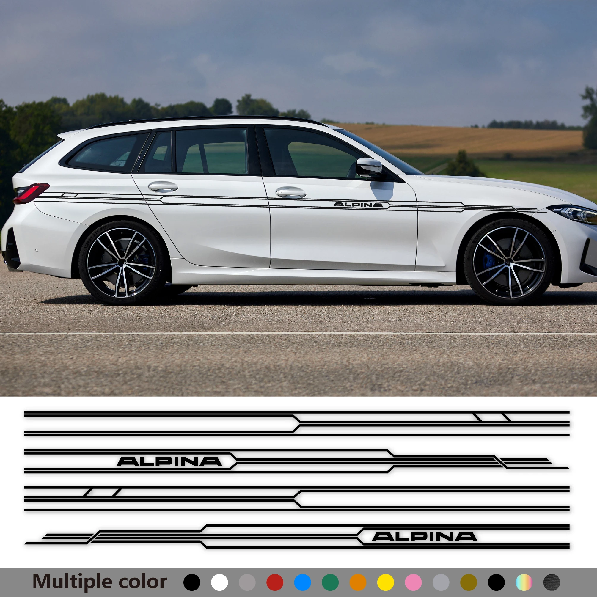 2pcs Car Long Side Stripes Stickers Apply For Bmw Alpina E46 E90 E92 E93 E60 F30 F10 X5 Decor Auto Body Accessories Vinyl Decal