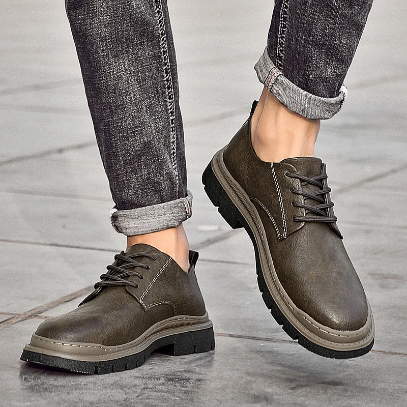 Genuine Leather Men Casual Shoes Luxury Men Oxfords Shoes British Style Business Shoes Lace-up Daily Commute Men Leisure Shoes