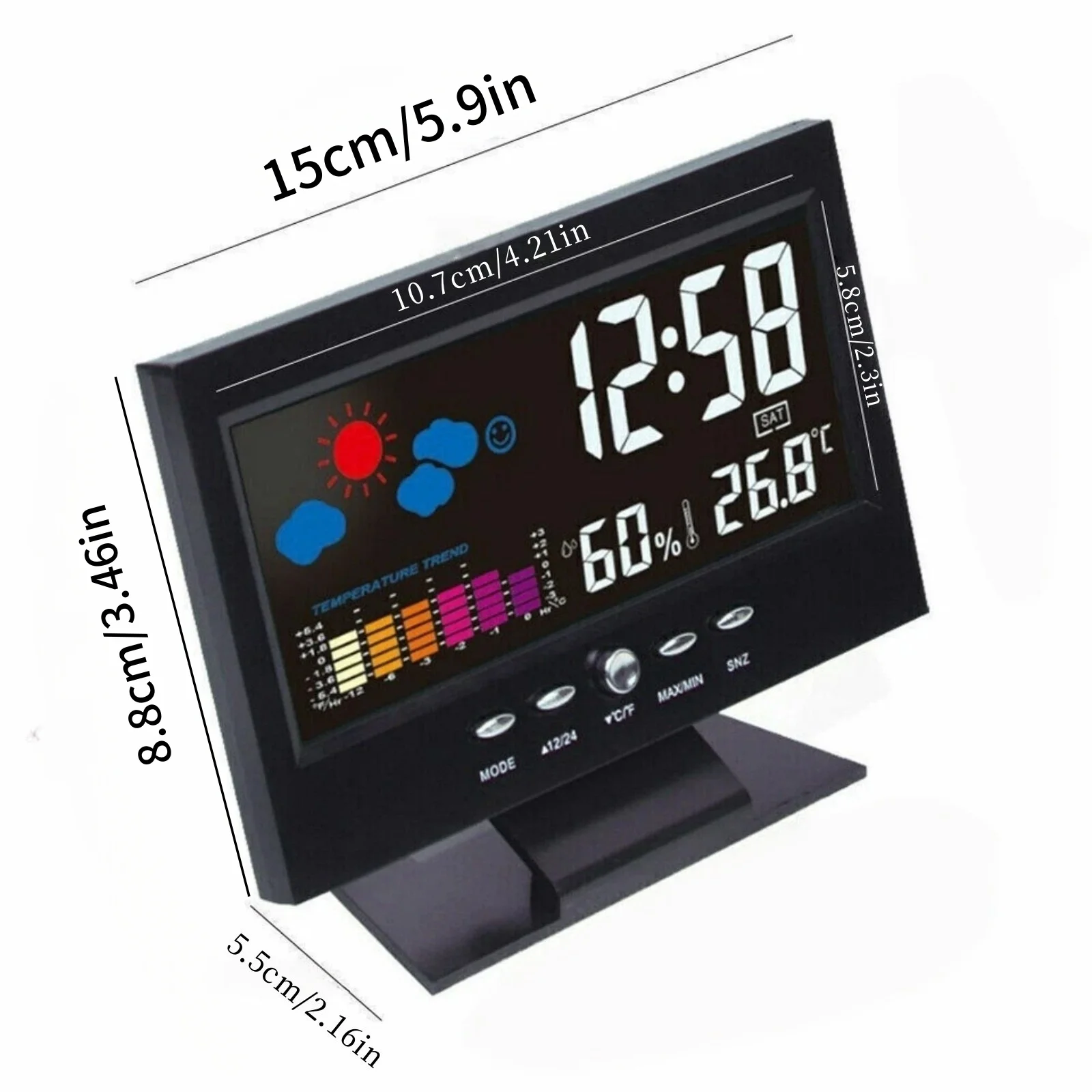 LED Digital Alarm Clock Weather Station Temperature Humidity Display Voice Control Backlight for Bedroom Desk Home
