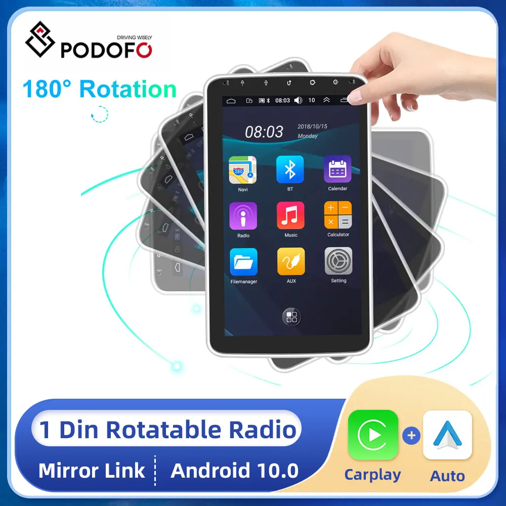 

Podofo 10inch Rotate Android Screen Car Radio Android 1Din Apply Carplay Autoradio Multimedia Player BT GPS Navigation AutoRadio