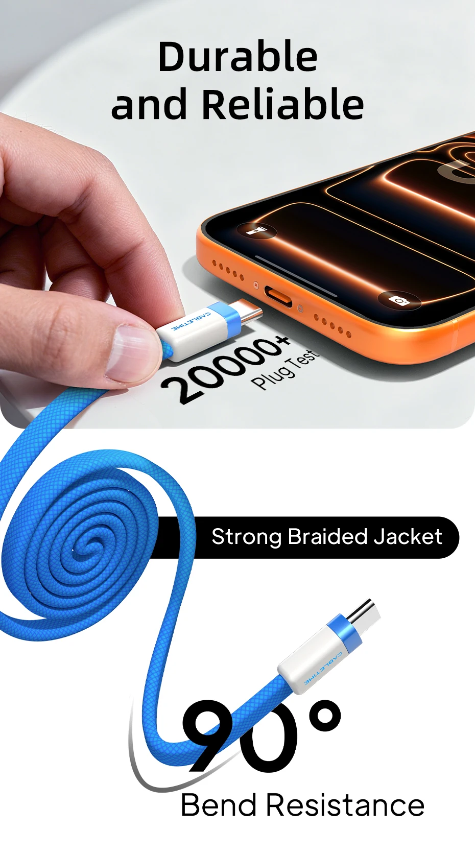 CABLETIME USB-C Kabel Magnetisches Typ-C Kabel PD100W 480Mbps Flachkabel Hochgeschwindigkeitsübertragung für HUAWEI Xiaomi iPhone 17/16 C-Kabel – Detail 31
