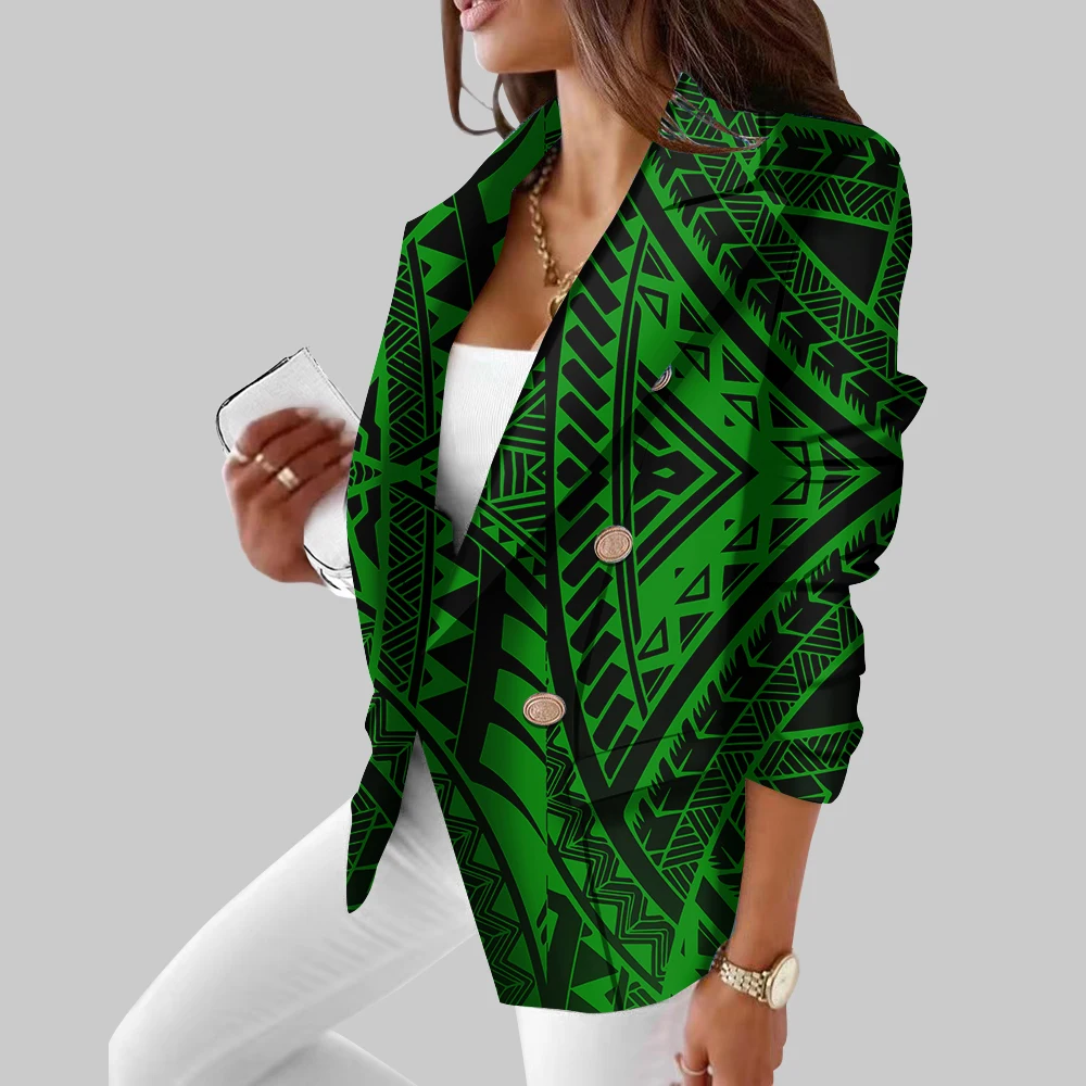 Hawaii Tribal Design Sublimation Print Jackets Personality Long Sleeve Kimono Cardigan Polynesia Retro Style Women\'s Casual Suit