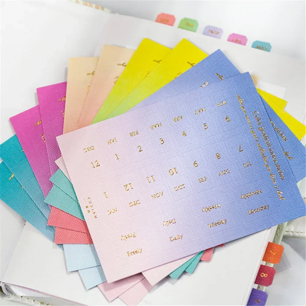 10Sheets Bookmark Sticker Gradient Color Index Kawaii Learning Tool Daily Plan Label Note Marker Number Classification Marker JL