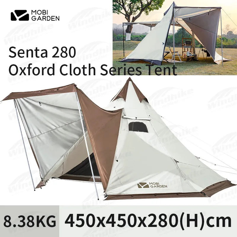 MOBI GARDEN Outdoor 4-6persons Pyramid Camping Tent Double Door With Snow Skirt Windproof Hiking Portable Tent 2.1M Big Hall