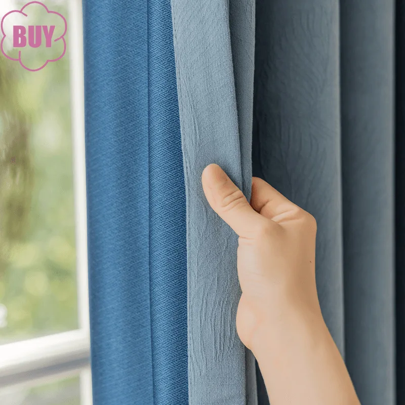 

Haze Blue Leaf Jacquard Thickened Chenille Shading Curtains for Bedroom Living Room French Window Balcony Custom Finish Product