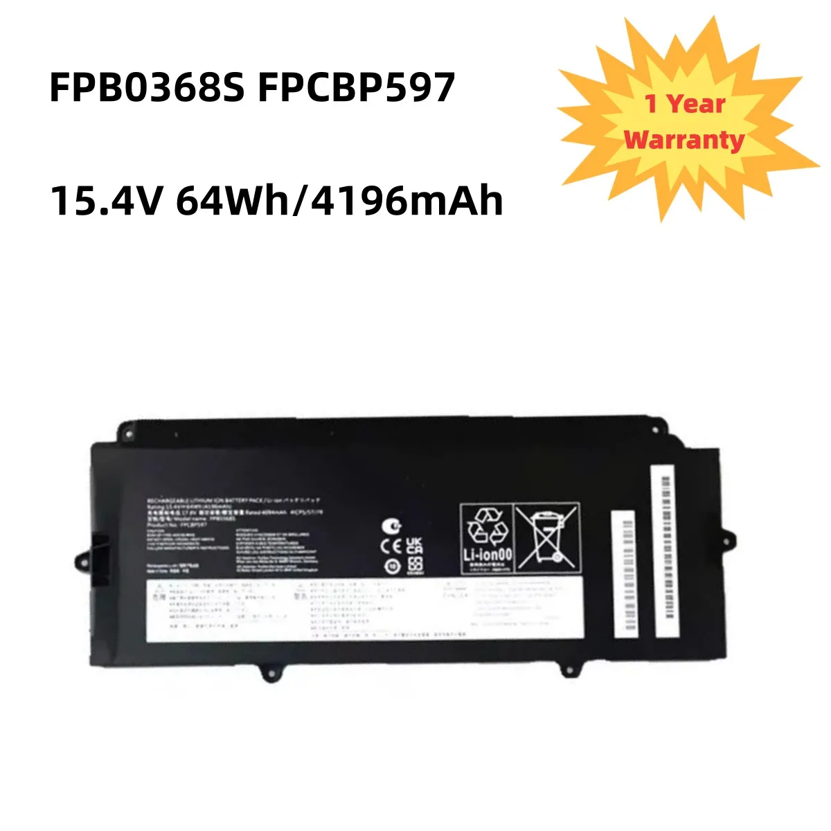 

Новый аккумулятор для Fujitsu FPB0368S FPCBP597 CP818110-01 15.4V 64Wh/4196mAh