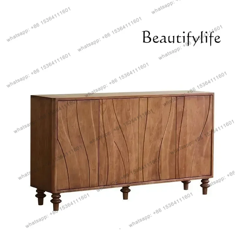 

Medieval solid wood dining side cabinet living room shoe cabinet wall decorative locker walnut veneer door cabinet