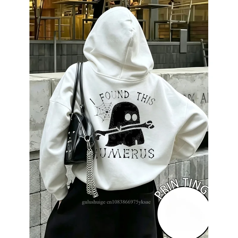 Oversized Streetwear Hoodie Funny Ghost Skeleton Bone Print Fall Winter Lounge Wear Halloween Gift For Friends