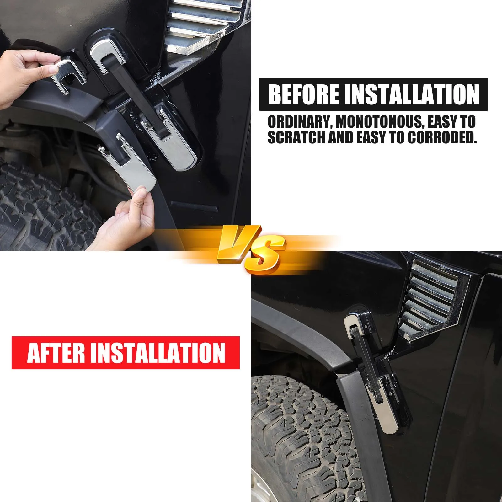 سبائك الألومنيوم الفضة ل هامر H2 2003-2009 غطاء السيارة الجانب المفصلي غطاء الكسوة ملصق اكسسوارات السيارات الخارجية (استبدال) #2