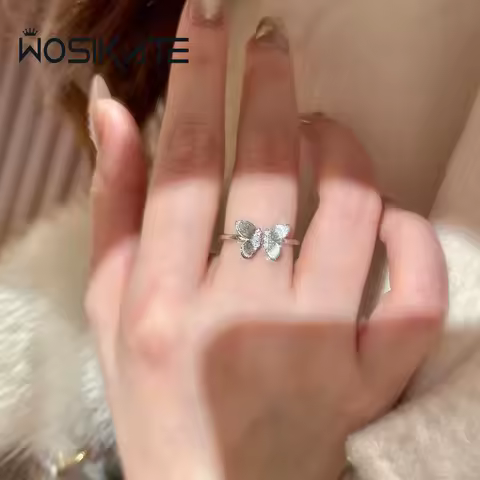 WOSIKATE Light Luxury Temperament Brushed Butterfly Ring For Women 925 Silver With Gold Plated Fairy Finger Ring Fashion Jewelry