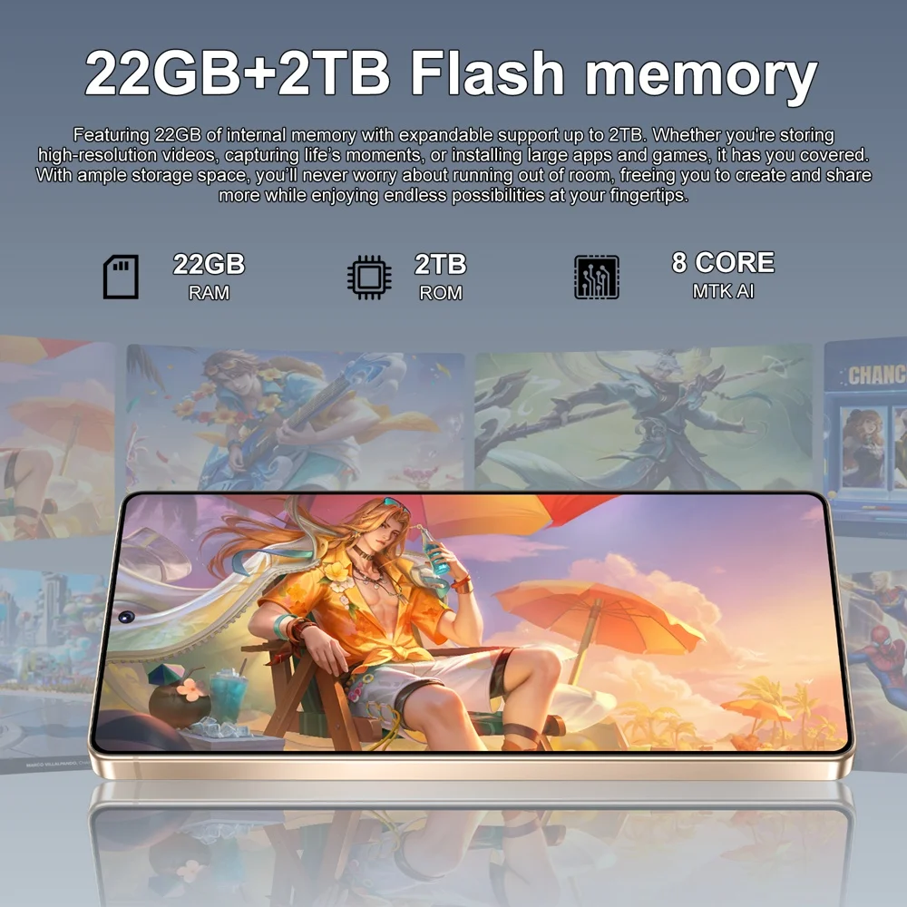 K-Touch Smartphone für S26 Ultra 7,3 Zoll Vollbild-Handy 7800mAh Akku Mobiltelefon 48MP Kamera 22GB+2TB Gesichtserkennung Entsperrt Android 15 Handys – Detail 10