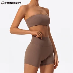 Summer Women Strapless Bra Suits Gym Workout Yoga Outfit Female Fitness Crop Top Outdoors Activewear Women Underwear Set