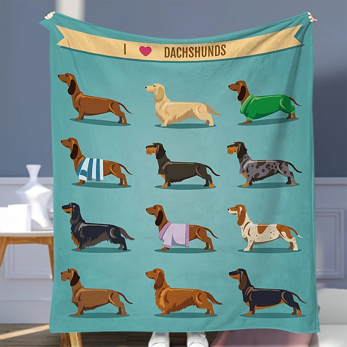 Cute Christmas Dachshund Dog Blanket Warm Cozy Sofa Throw Blanket Holiday Puppy Room Decor Bed Nap Bedspread Blanket New