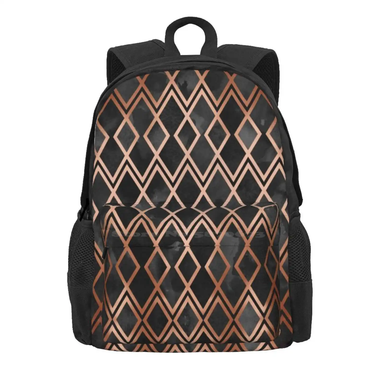 Copper And Black Geo Diamonds Hot Sale Schoolbag Backpack Fashion Bags Abstract Pattern Graphic Copper Black Grey Texture Stone