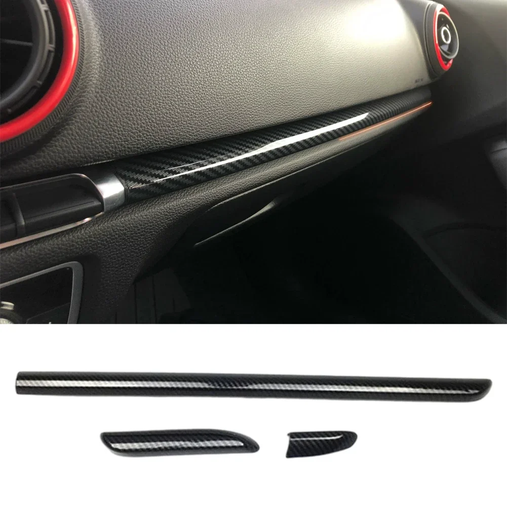 3Pcs Car Interior Console Dashboard Moldings Center Trim Strips Decor Cover ABS Carbon Fiber Style For Audi A3 8V 2014-2020