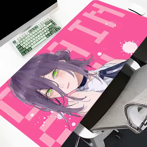 Pink Girl Cartoon Desk Mat Anime HD Print Reze Mouse Pad Pc Accessories Large Mousepad Keyboard Gaming MousePads 80X30CM 90X40CM