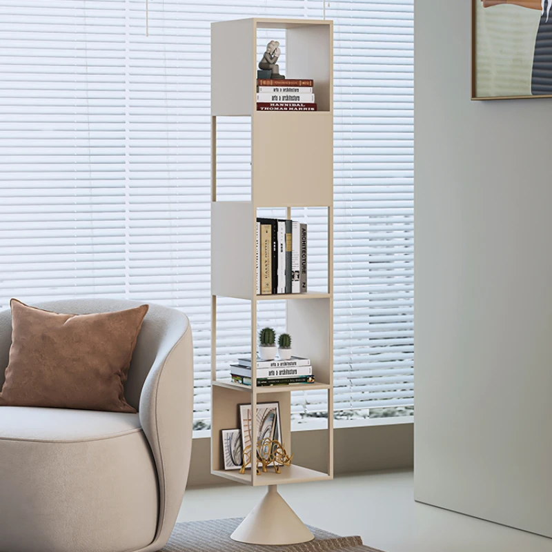 Nordic rotating bookshelf, shelves, floor-to-ceiling walls, corner living room, simple modern, minimalist storage