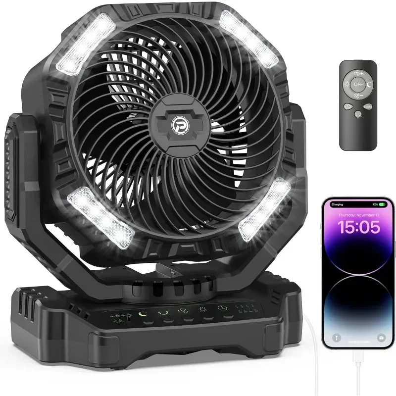 Camping Fan, 40000mAh Oscillating Rechargeable Battery Operated Fan, Portable Battery Powered Outdoor Tent Fan with Remote