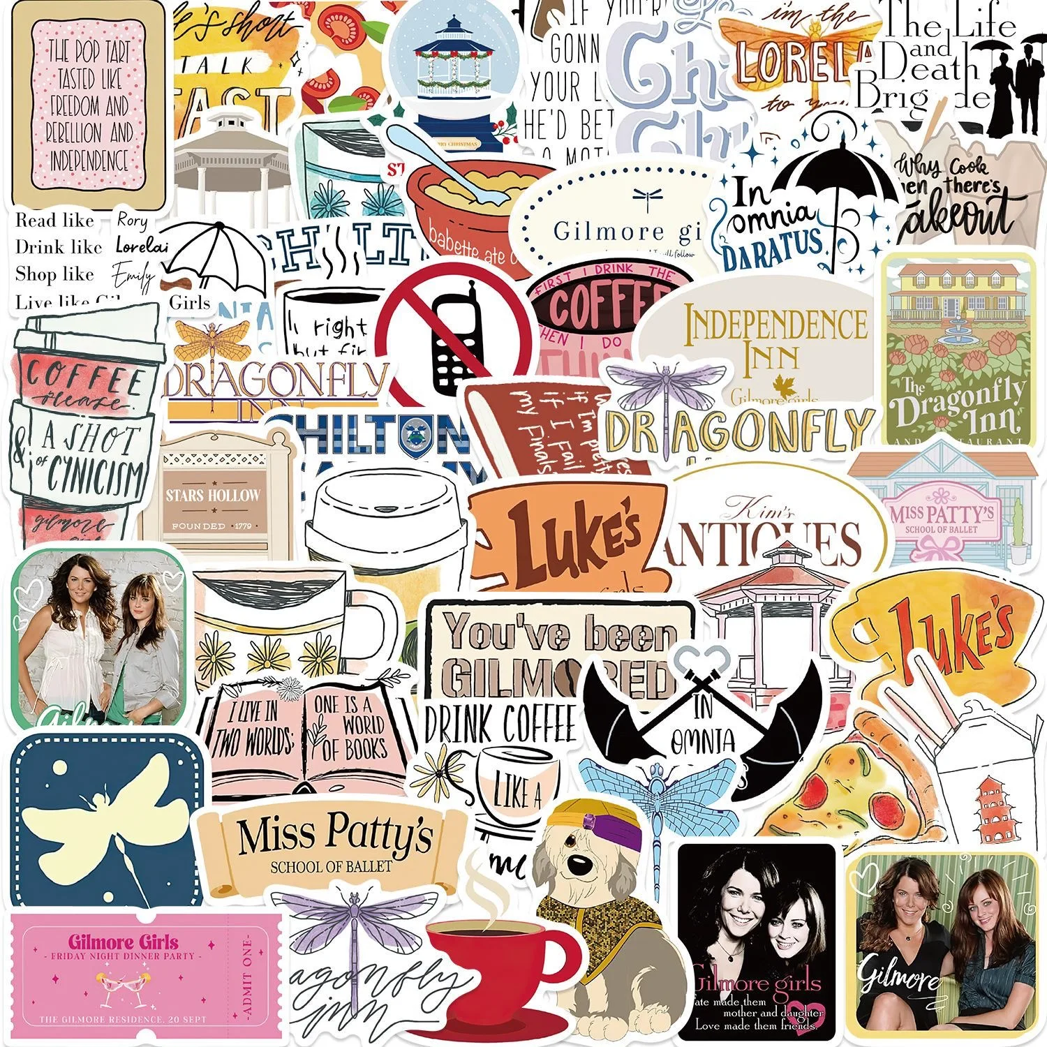 10/52pcs Anime Gilmore Girls Cartoon Stickers Funny TV Sticker Scrapbook Luggage Laptop Guitar Car Bike Skatebaord Decals Toy