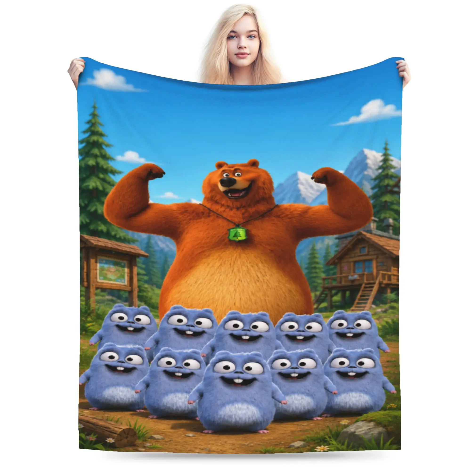 Grizzly And Lemmings  Throw Blanket for Couch  Fuzzy Soft Plush Blanket 50x60 Inches Multi-size Bedspread for All Seasons