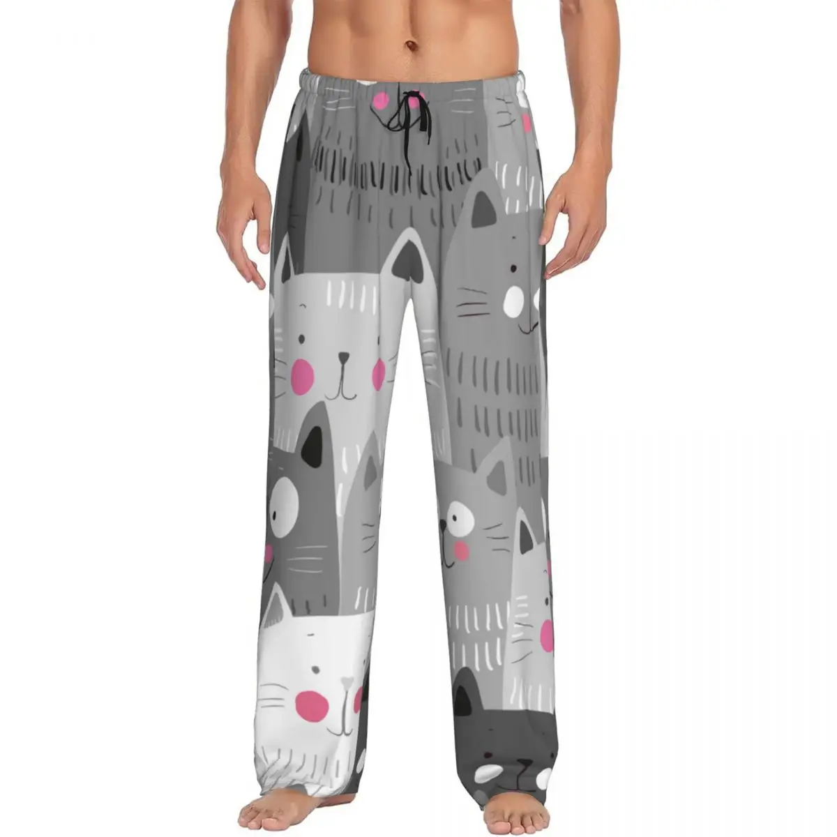 Pantalones de pijama para hombre, ropa de dormir con diseño de gatos bonitos