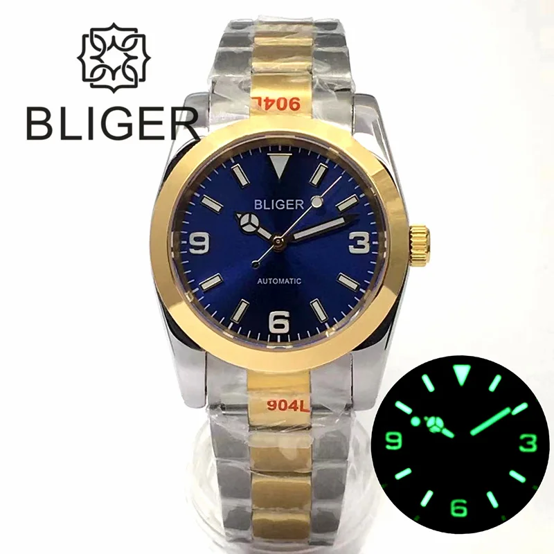 BLIGER 36mm/39mm NH35 Automatic Men Watch Two-tone Gold Polished Steel Strap MIYOTA PT5000 Movement Sapphire Glass Luminous