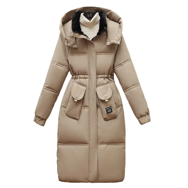 2024 Fashion Down giacca imbottita in cotone donna inverno X-Long parka Streetwear addensare caldo soprabito con coulisse cappotti con cappuccio