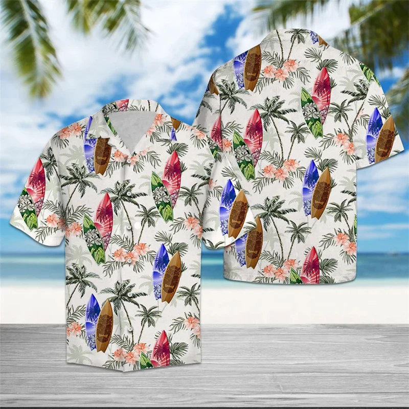 

Fashion Surfboard Pattern Hawaiian Shirts For Men Summer Casual Beach Vacation 3D Printed Shirt Loose Breathable Surfing Blouse