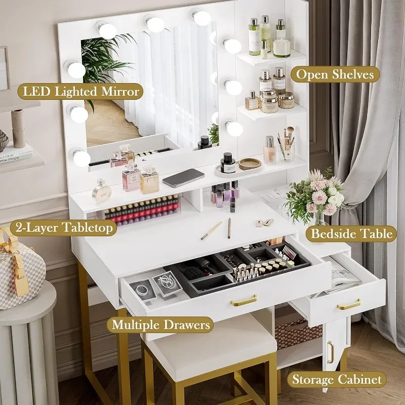 Vanity Desk with Mirror & Lights, 37