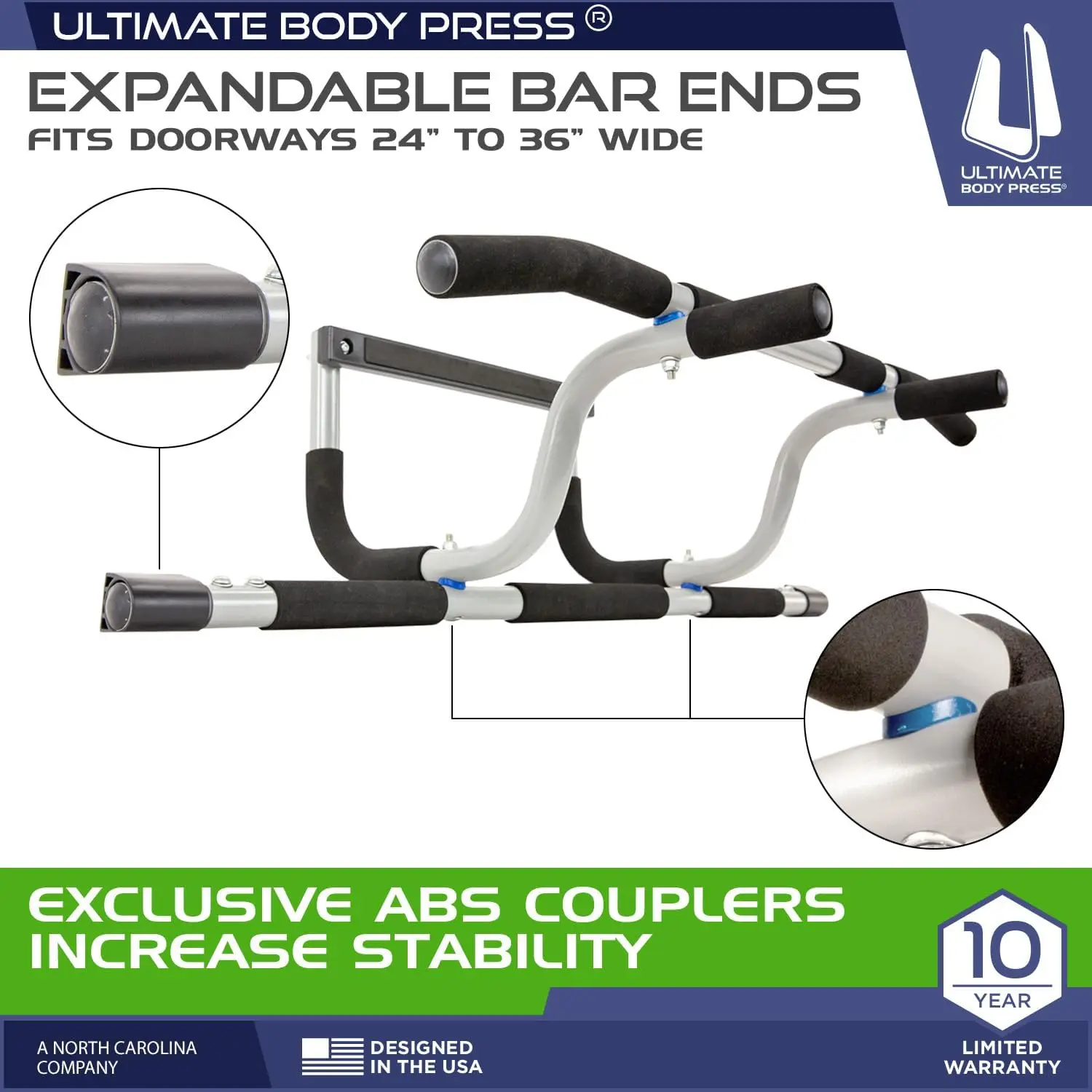 Body Press XL Doorway Pull Up Bar with Elevated Bar & Adjustable Width