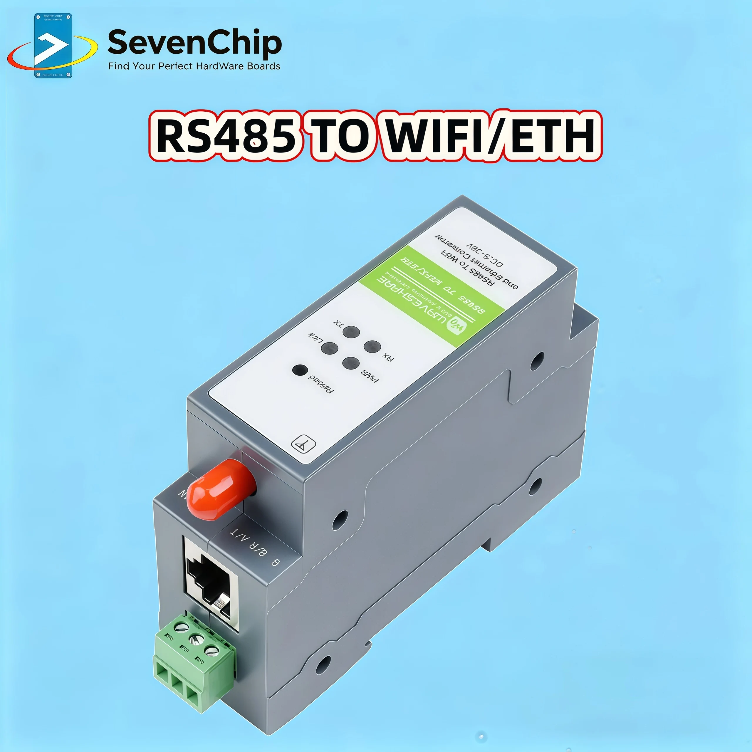 Waveshare Rail-Mount Serial Server RS485 To WIFI/Ethernet Module Modbus MQTT Gateway 5 ~ 36V DC, Screw Terminal WPA-PSK