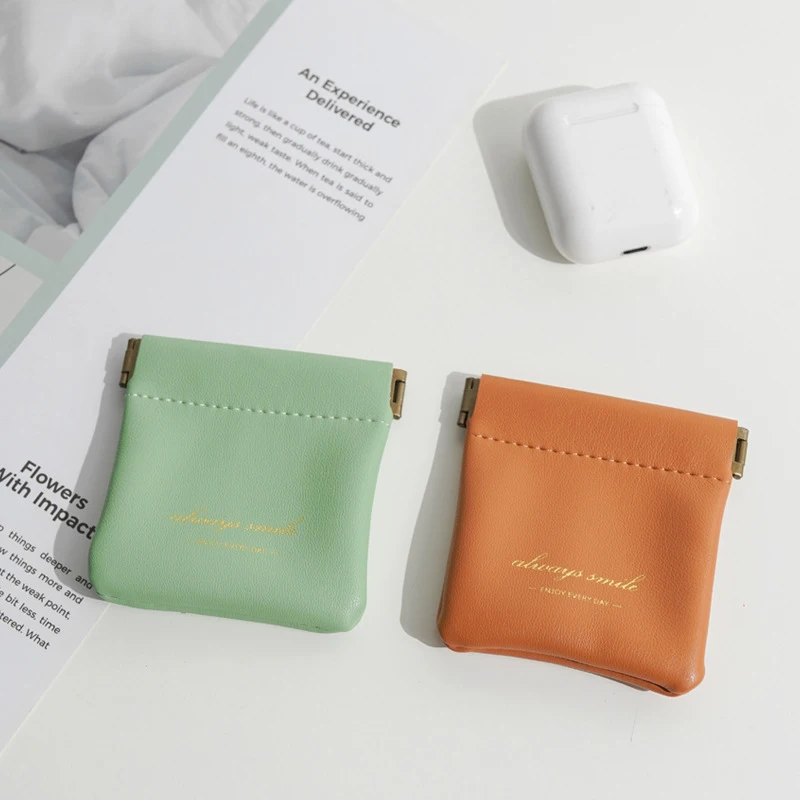 Lady PU Airpods Earphone Wire Bag Portable Leather Cosmetics Lipsticks Pouch Storage Bag Mini Coin Purse Organizer Women Wallet