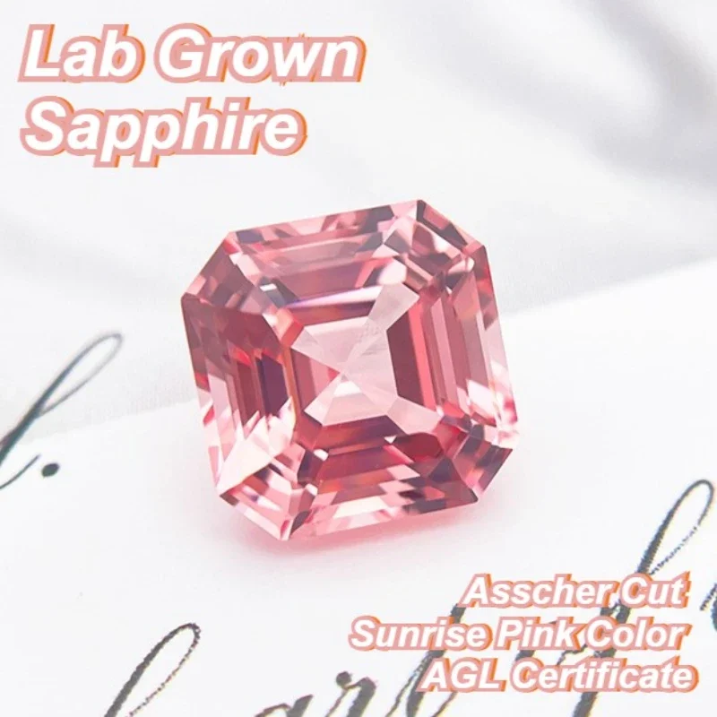 

Hot Sale Lab Grown Sapphire Asscher Cut Sunrise Pink Color DIY Charms Jewelry Making Main Materials Selectable AGL Certificate
