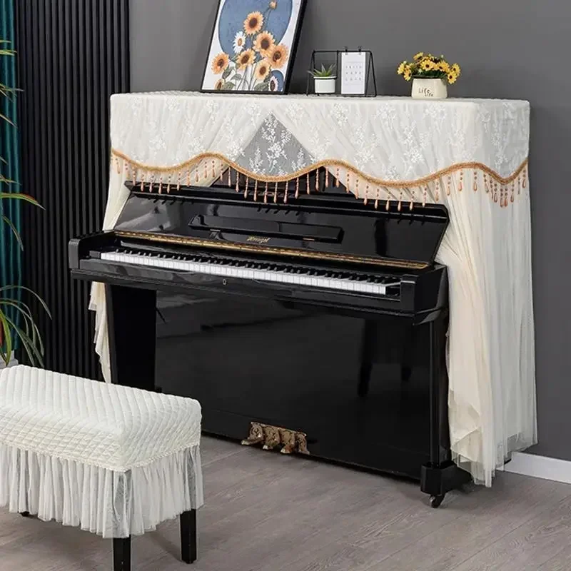 

2pcs with Chair Elegant Chinese Style Piano Covers Piano FullCover Fabric Middle Open Piano Cover Dust Cover Stool Gabe