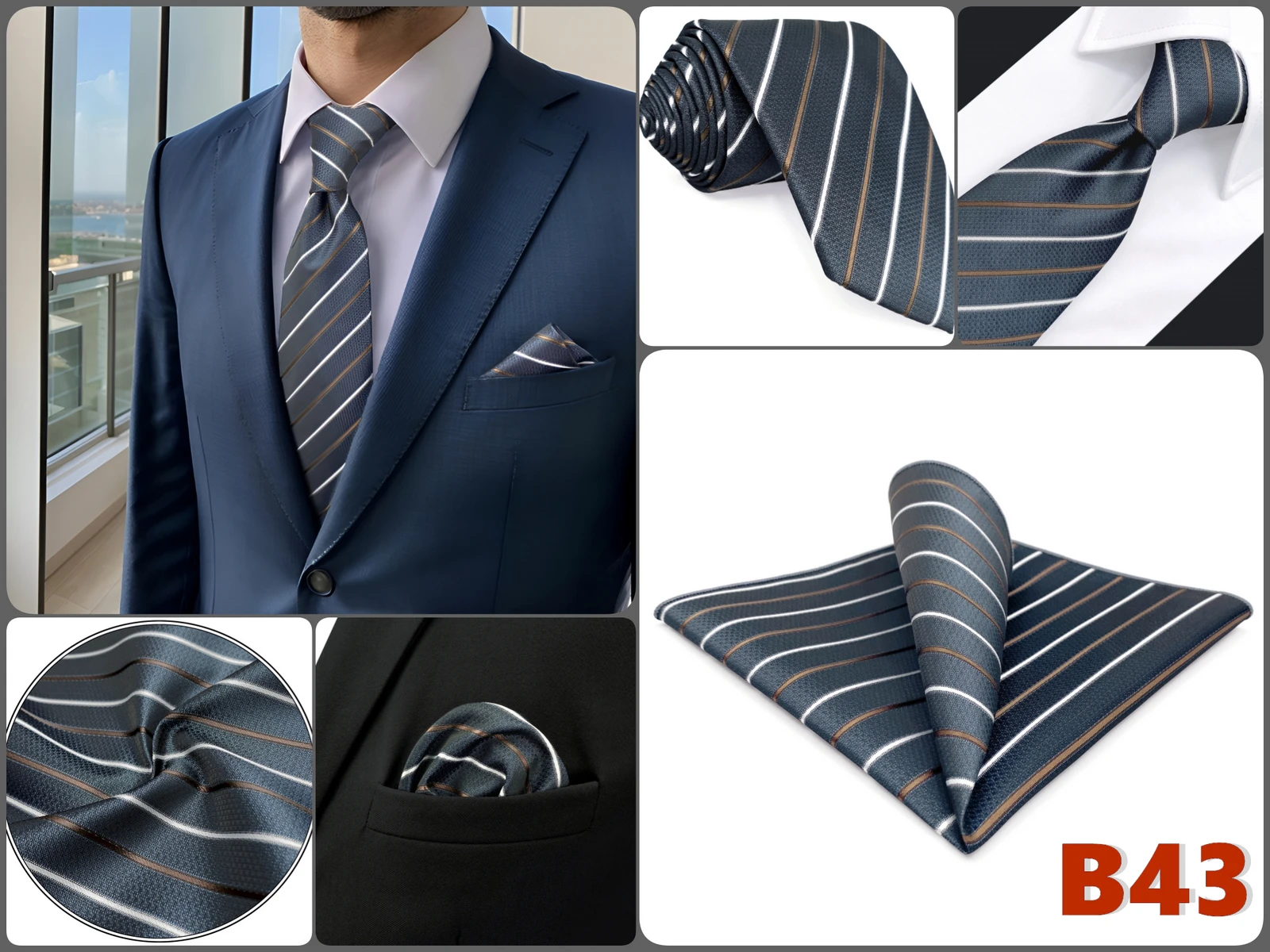 Braunes Herren-Krawatten-Einstecktuch-Set, klassisches Krawatten-Einstecktuch-Set, Business-Formal, Khaki, 147 cm, Dropshipping, Vintage – Detail 26