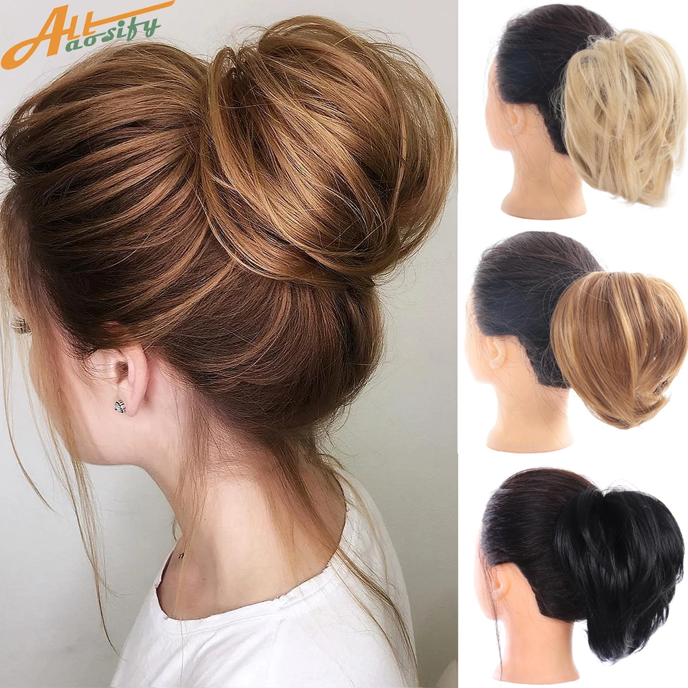 Allaosify syntetyczne włosy bułeczki Chignon prosto czarny różowy czerwony blond Scrunchie z gumką kucyk rozszerzenia dla kobiet