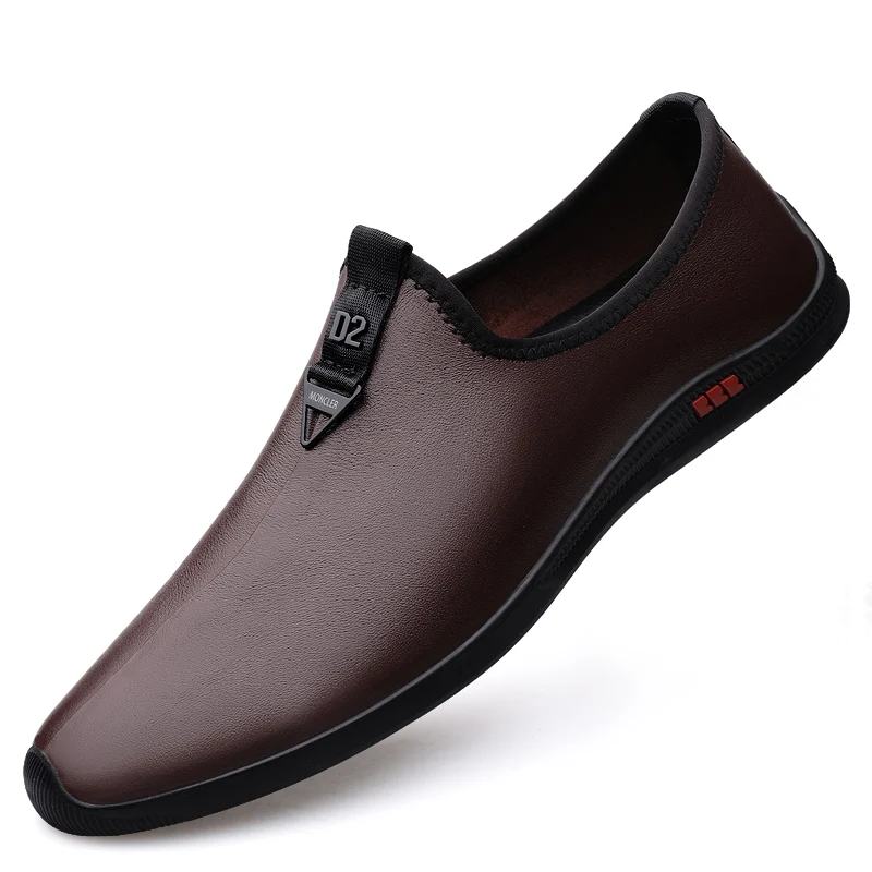 

One Foot Men's Shoes 2025 Summer Loafers Breathable White Sneakers, Genuine Leather Casual Bean Leather Shoes with Soft Soles