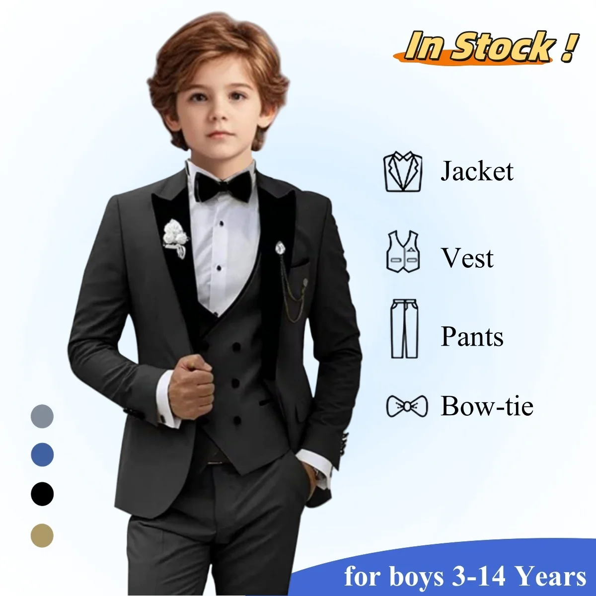 

Красивый комплект костюма для мальчиков, жилет в комплекте - Выпускной смокинг для детей 3-14 лет - Тонкий пиджак на одной пуговице, жилет