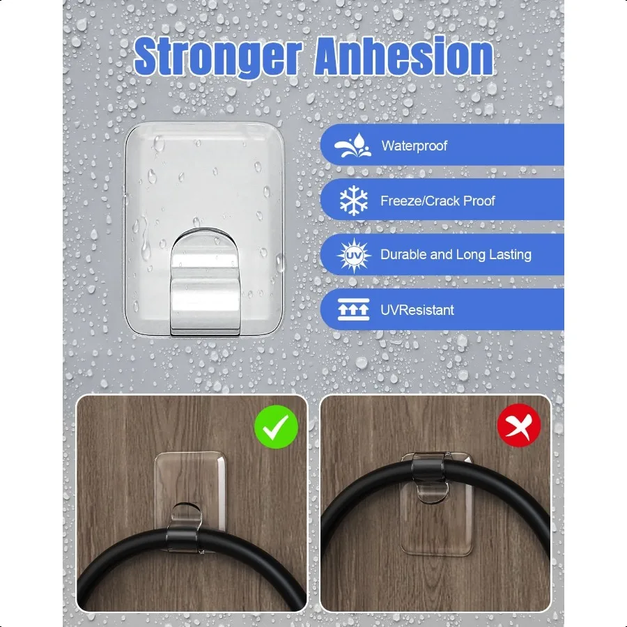 Ganci per clip per luci da esterno: confezione da 20 clip per luci da esterno rettangolari grandi e trasparenti Strisce adesive impermeabili resistenti