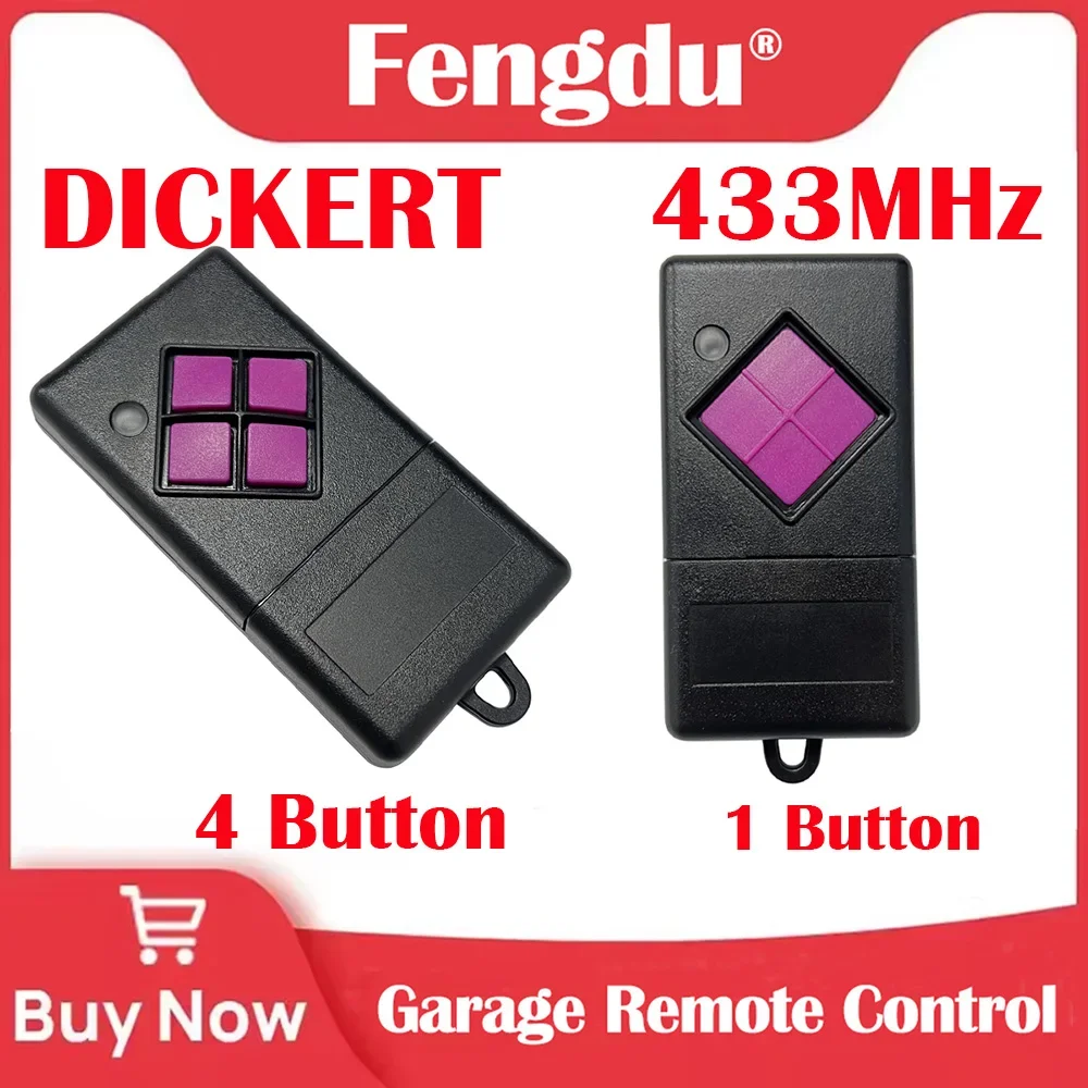 

Garage Remote Control 433MHz Gate Door Opener for Dickert MAHS433-01 MAHS433-04 Pink Button Remote Control