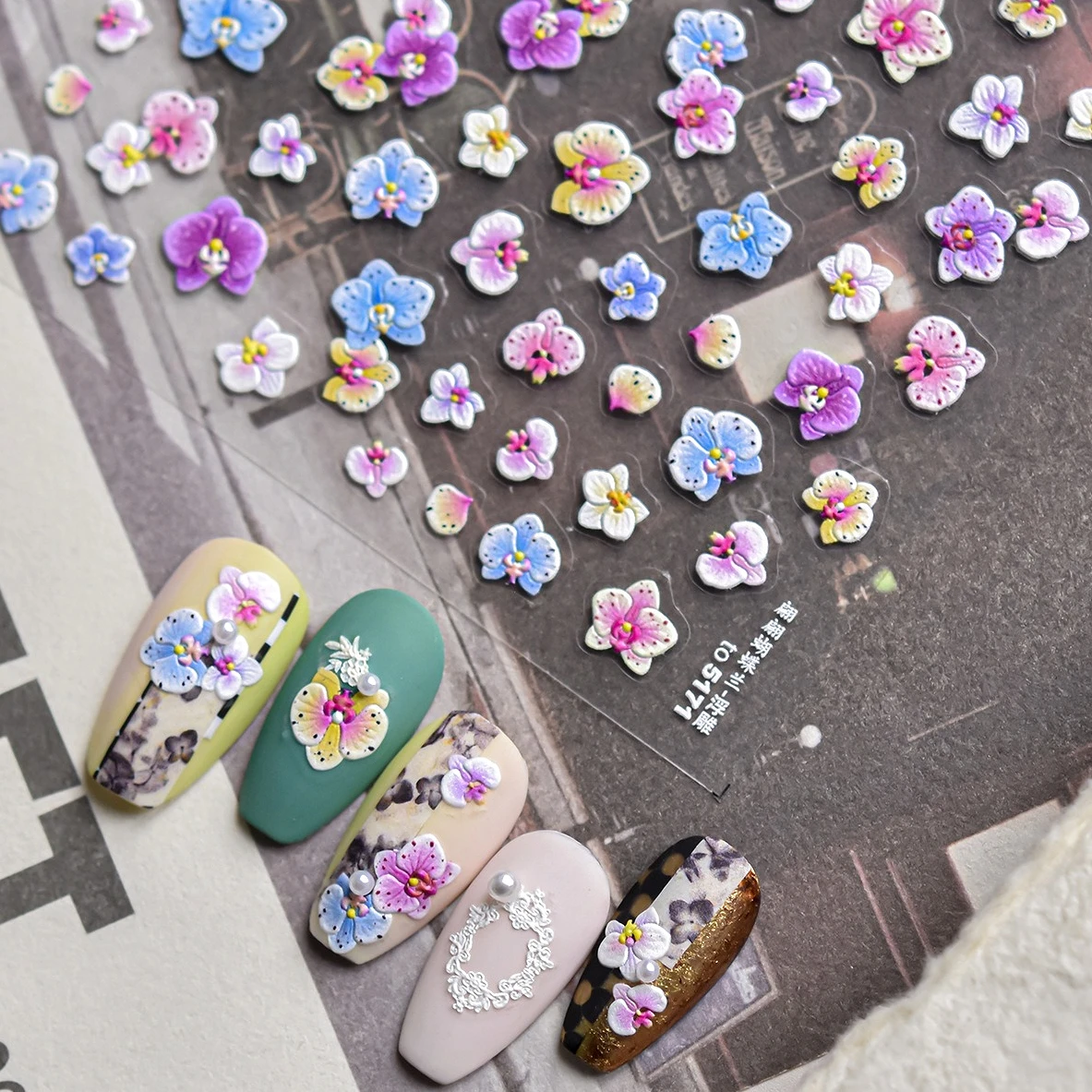 

Colorful Delicate Moth Orchid Blooming Flowers Petal Jelly Lily Blossom Frangipani Nail Art Stickers Charms Manicure Tool Decals
