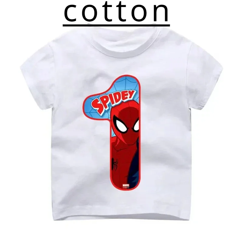 Children Cotton T-Shirt Girl Boy SpiderMan Birthday Number Kawaii Cartoons Clothes Kid Tee Shirts Little Baby Casual Fashion Top