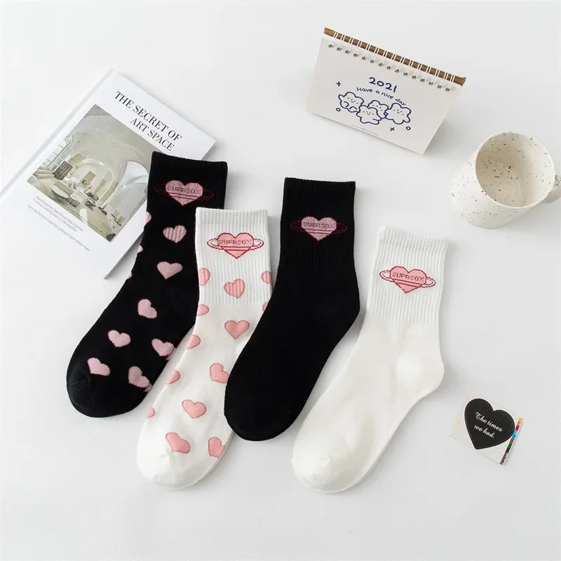 

Heart Print Kawaii Cotton Socks Women Love Ladies Femme High Art Warm Cute Designer Socks Pink Love Socks 스타킹